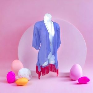 Lularoe Monroe Lilac w/ Bubblegum Pink Fringe Coverup Cardigan